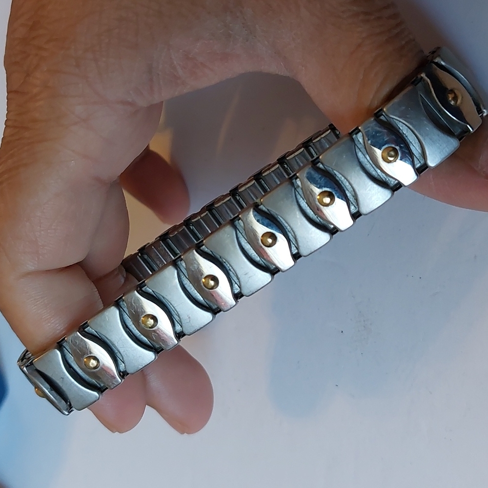 Milor Italy 18K Gold Stainless Steel Accordion Stretch Flex Bracelet